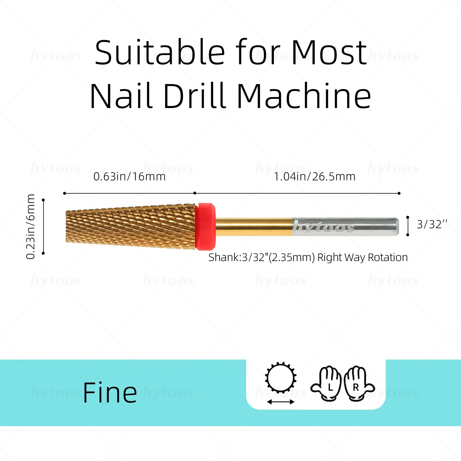 HYTOOS 5 in 1 Nail Drill Bits 16mm Flat Top Tapered Carbide Nail Bit Remove Gel Tool Electric Drills File Manicure Accessories