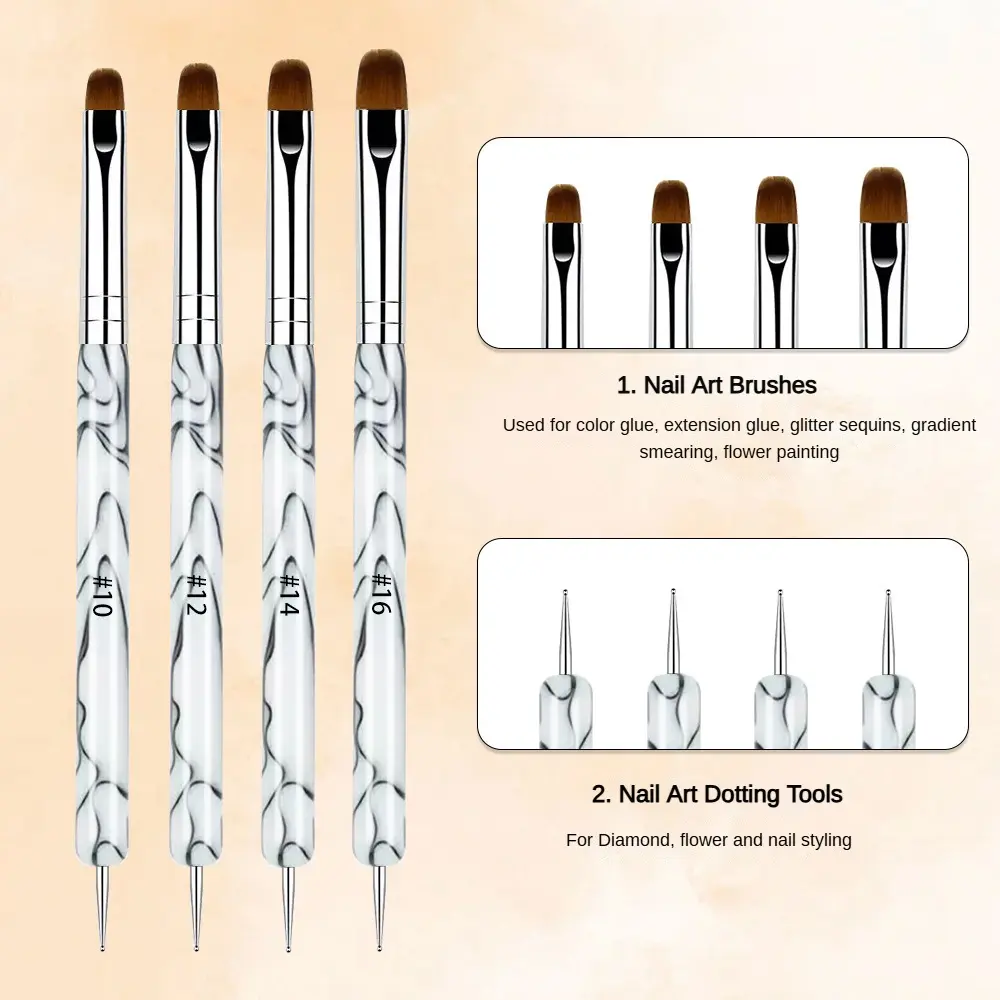 4PCS French Gel Builder Nail Brushes Set - Double-Ended Acrylic Dotting & Nail Art Brushes for Nail Art Design