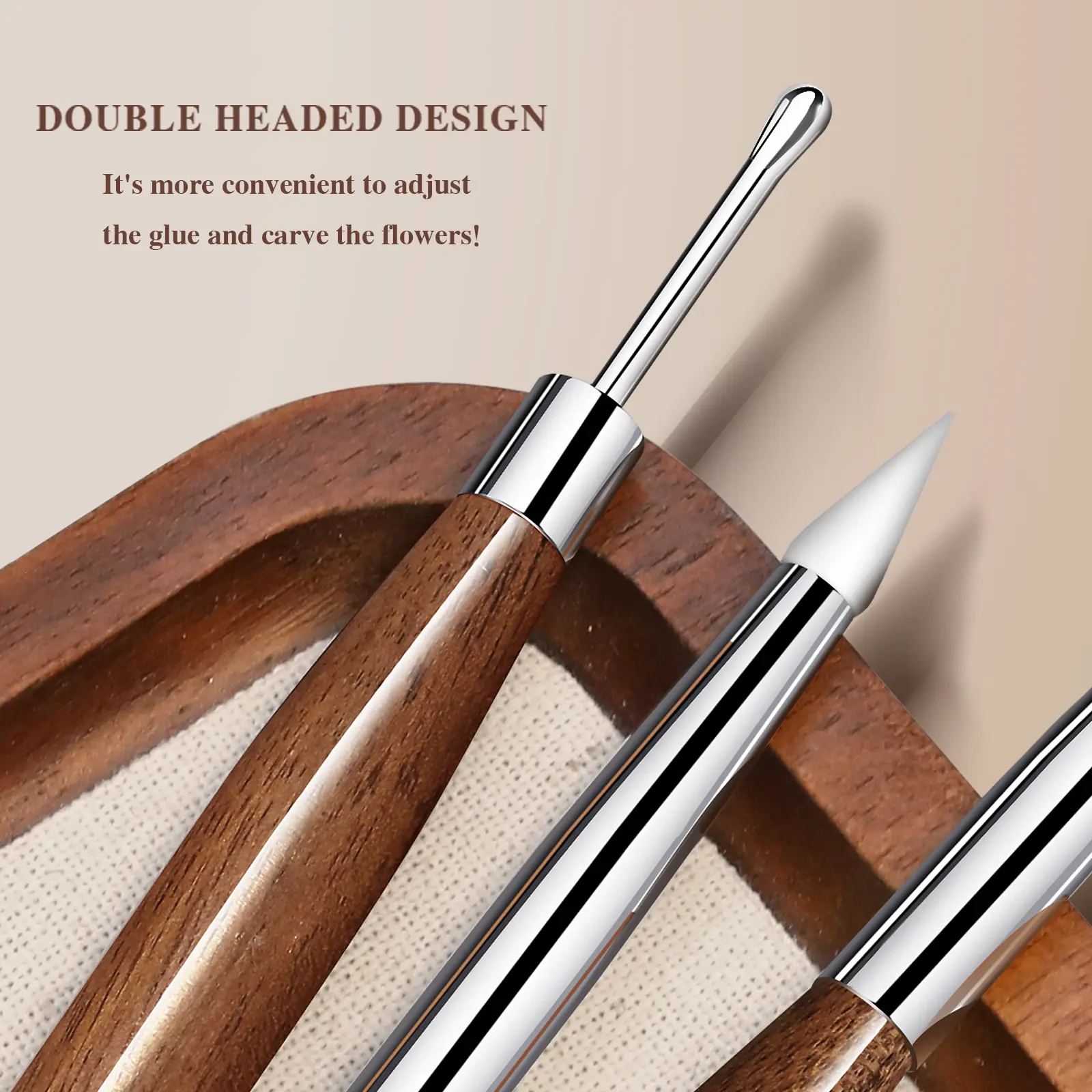 1/2pcs Double-Headed Wooden Nail Art Brush Silicone Scraper Brush Carved Painting Pen Stainless Steel Uv Glue Mixed Diy Nail Art