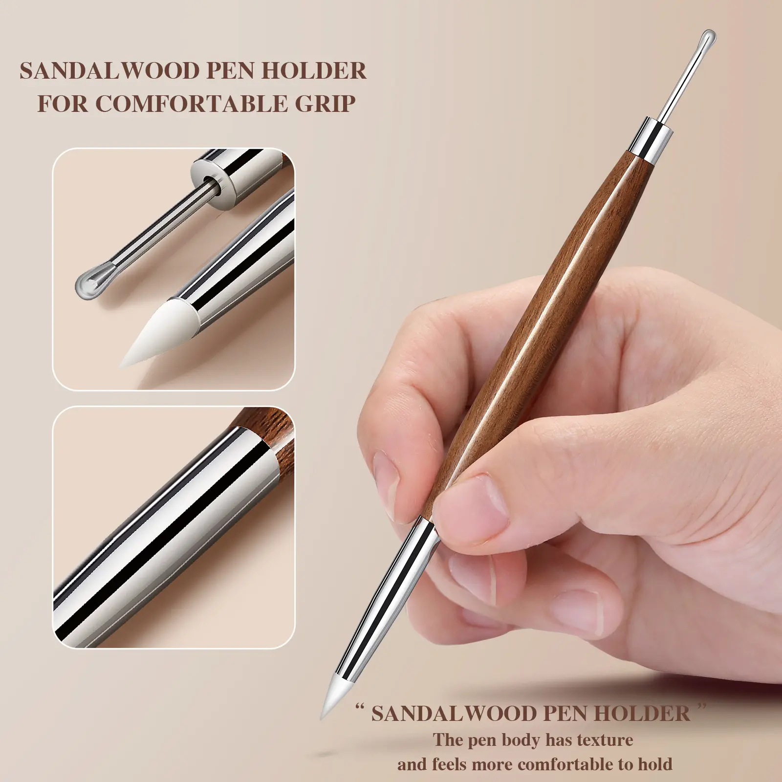 1/2pcs Double-Headed Wooden Nail Art Brush Silicone Scraper Brush Carved Painting Pen Stainless Steel Uv Glue Mixed Diy Nail Art