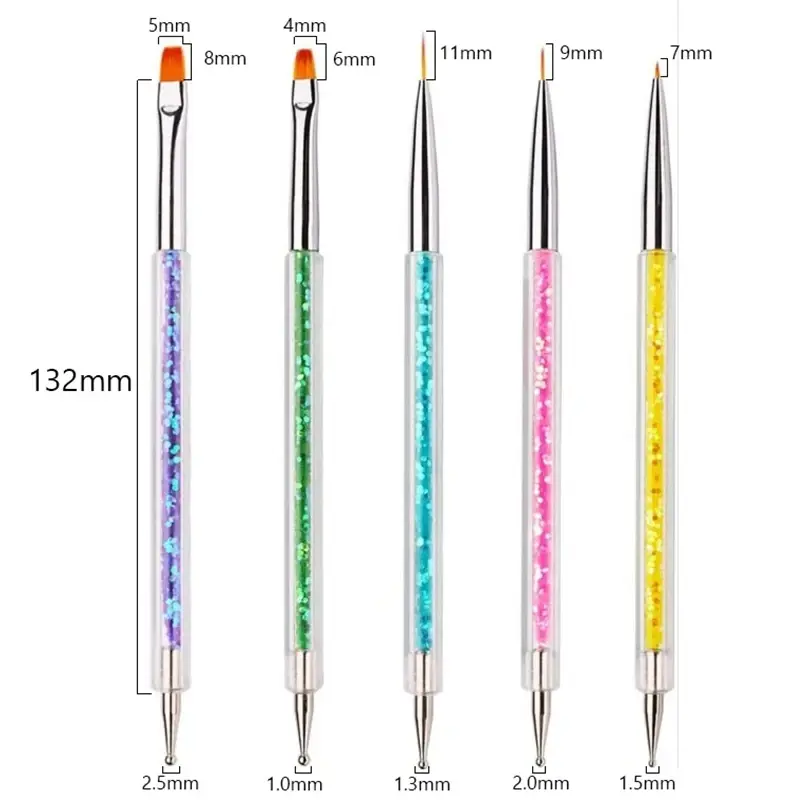 5Pc Nails Art Dotting Pen Acrylic Drawing Liner Supplies Brush Rhinestone Gems Picker UV Gel Painting Manicure Accessoires Tools