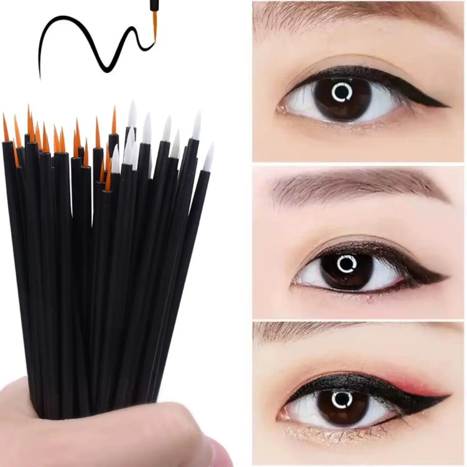 Reusable 50pcs/lot Gel Liner Nail Art Brushes Painting Pen Disposable  Eyeliner Beauty Eyeline Makup Tools