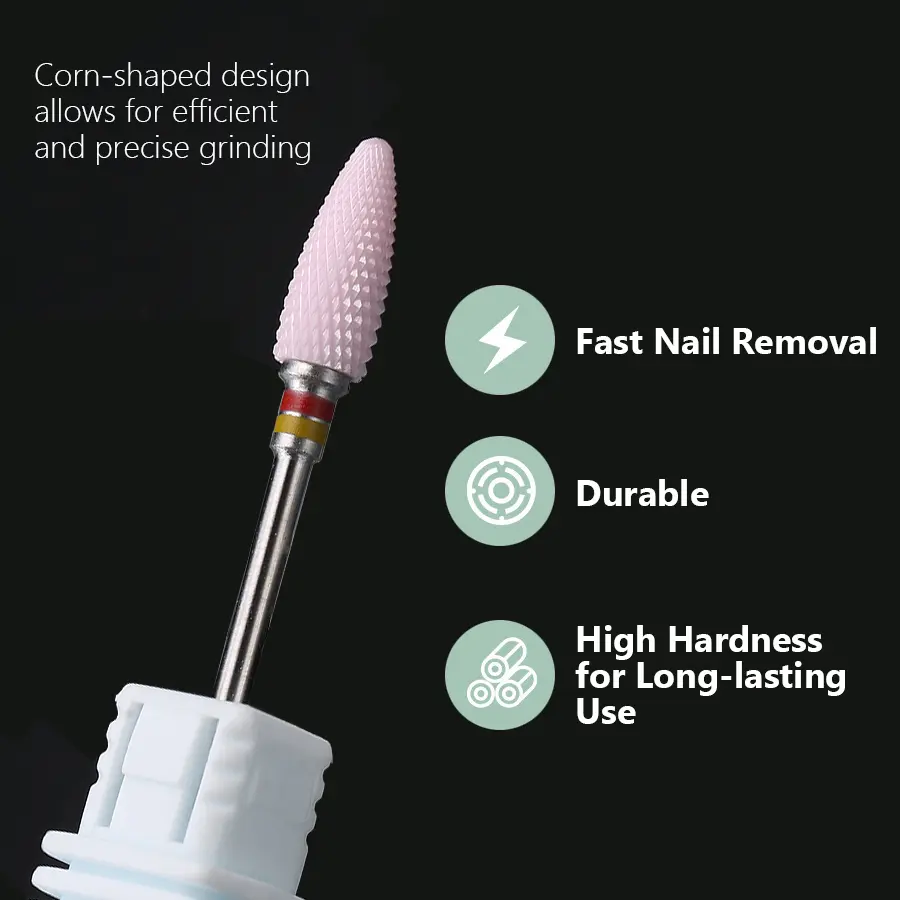 Pink Ceramic Corn Shaped Nail Drill Bit, Grinding Head for Nail Drill Machine for Manicure and Pedicure