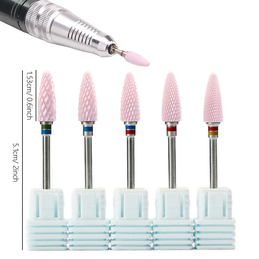 Pink Ceramic Corn Shaped Nail Drill Bit, Grinding Head for Nail Drill Machine for Manicure and Pedicure