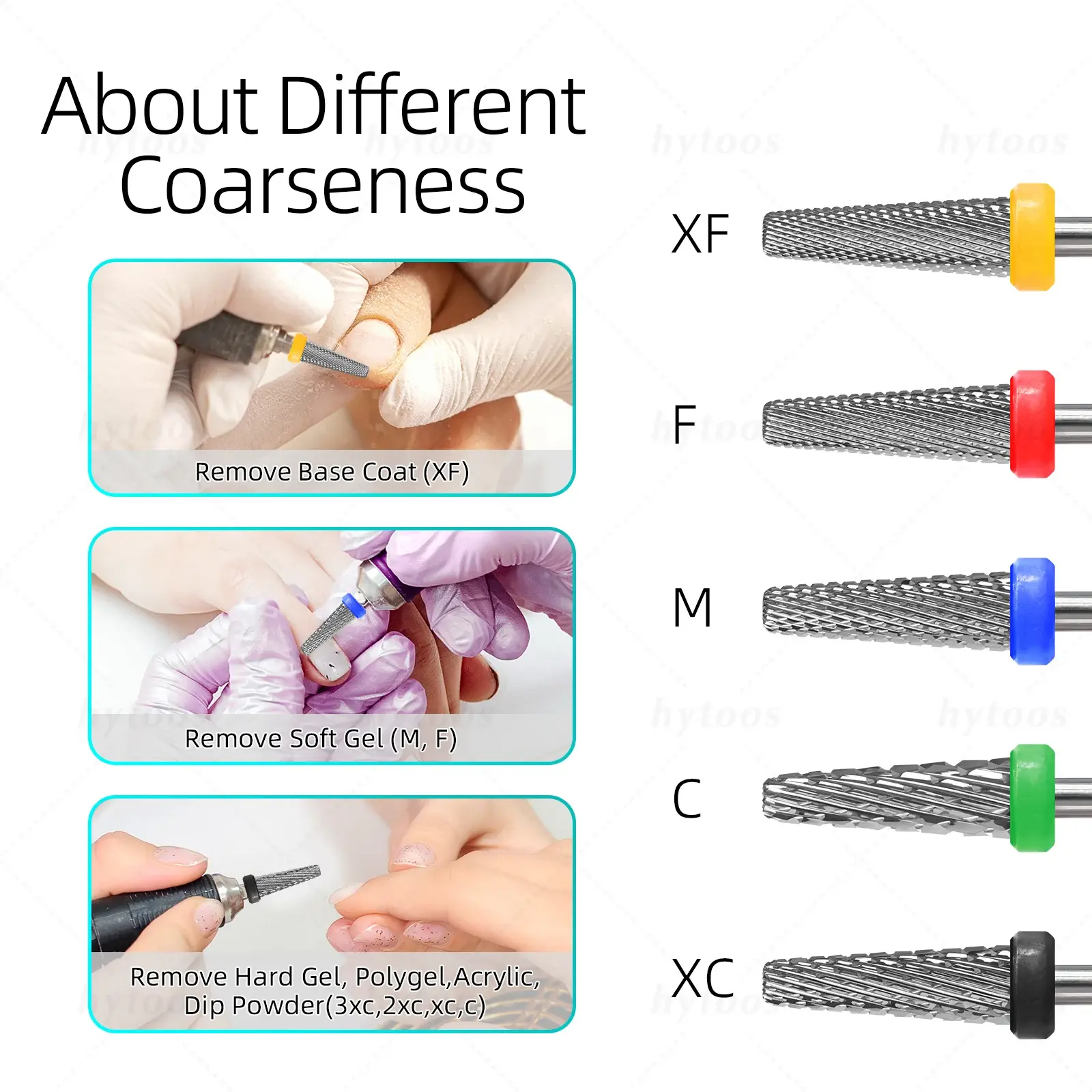HYTOOS 4mm 5 in 1 Nail Drill Bits Professional Acrylic Carbide Bits Manicure Gel Polish Remover Tool Electric Drills Accessories