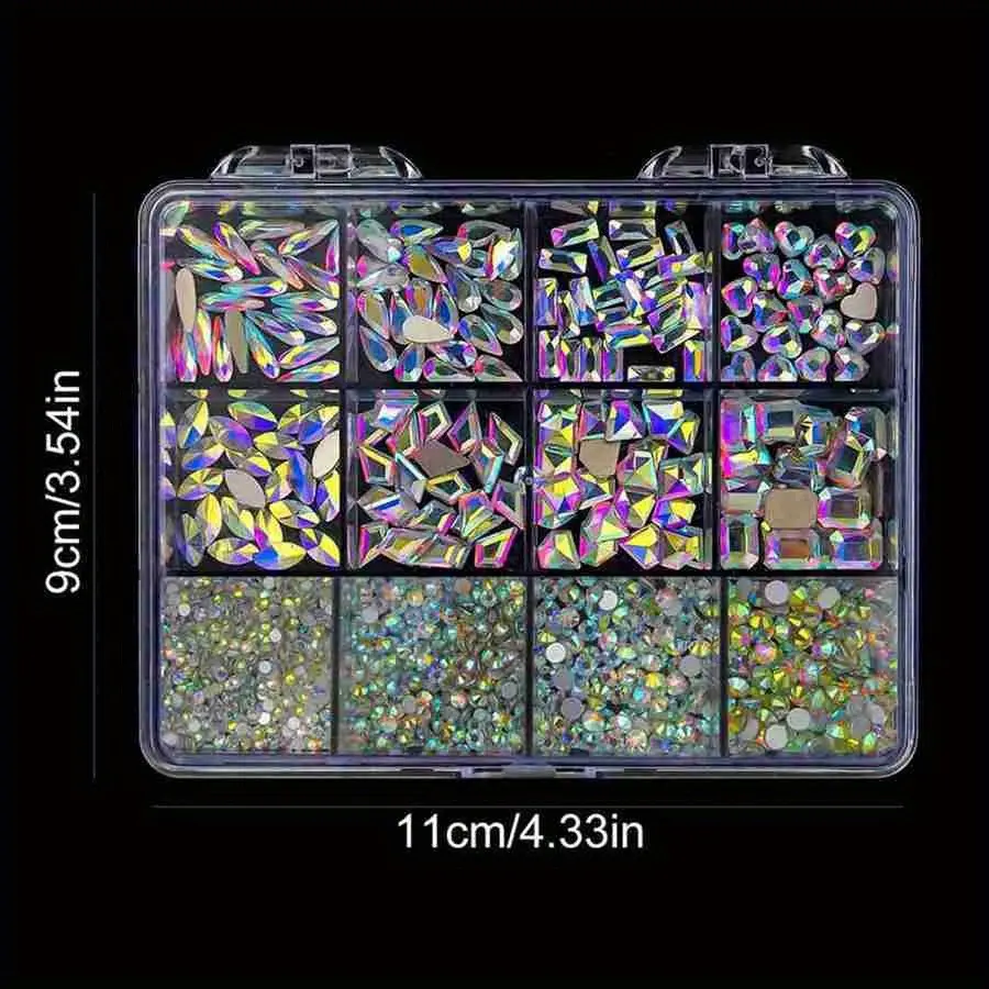 12 Grid/Box 3D Nail Art Alloy Gem Rhinestone Jewelry Charms Heart Crystal Jewelry Stones Supplies For Nails Manicure Decoration