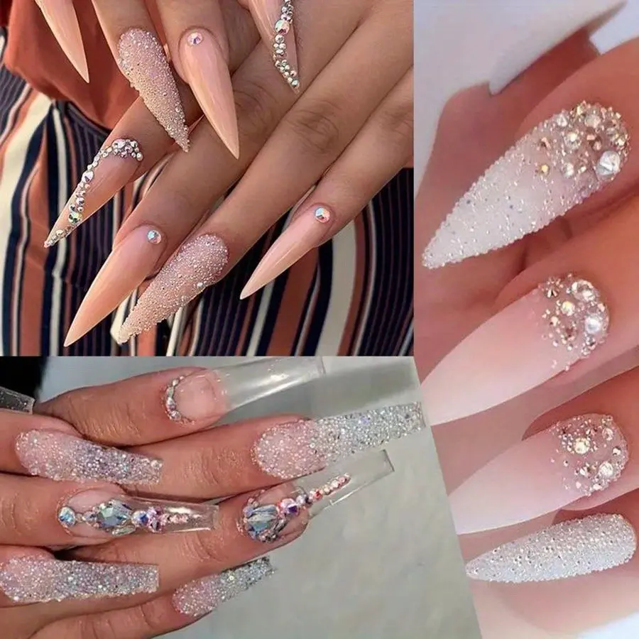 1/2/3Box Nail Art Decoration Caviar Small Beads Glass Rhinestone Nail Charms 3D Clear AB Color Gems Accessories Nail Supplies