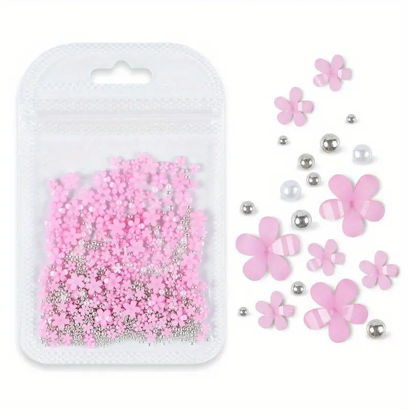 200PCS Resin Flower Nail Art Accessories Five-Petal Flower Rhinestones Nails Charms Decorations Manicure DIY Nail Crafts