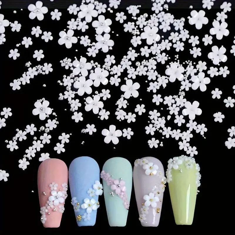 200PCS Resin Flower Nail Art Accessories Five-Petal Flower Rhinestones Nails Charms Decorations Manicure DIY Nail Crafts
