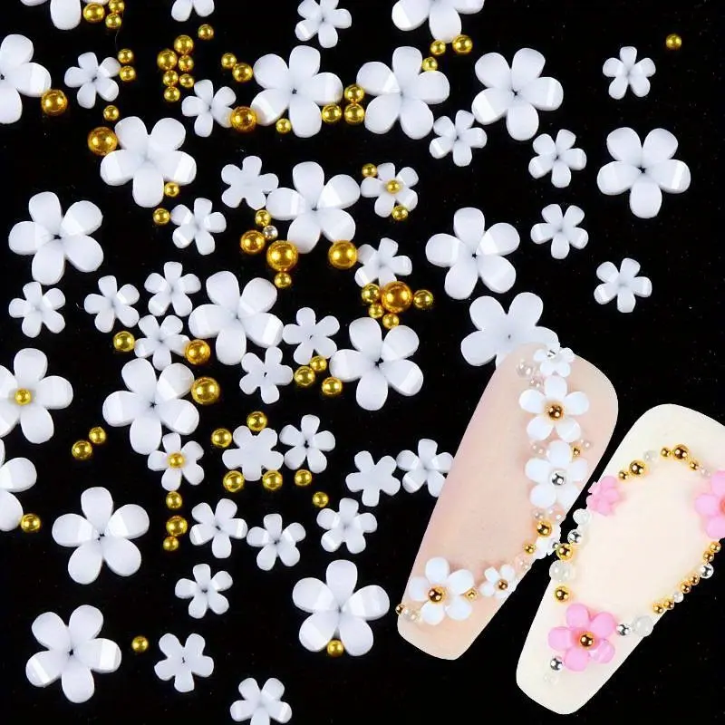 200PCS Resin Flower Nail Art Accessories Five-Petal Flower Rhinestones Nails Charms Decorations Manicure DIY Nail Crafts