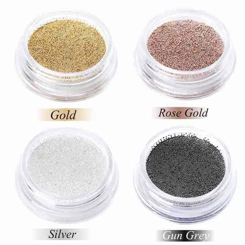 0.4mm Small Stainless Steel Micro Beads For Nail Art Decoration Metal Studded Nails Caviar Bead Silver Gold Grey Accessory