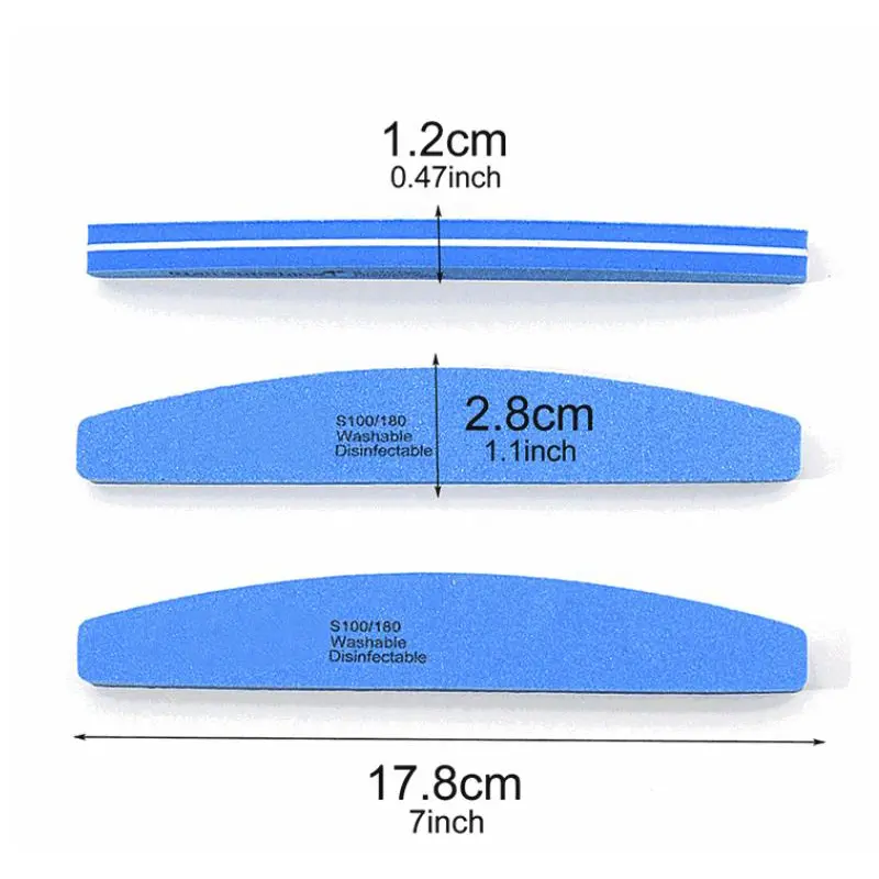 10pcs/lot Rhombus Halfmoon Double Side Nail files buffer 100/180 Polishing Grinding Manicure Pedicure Nail Buffers File Tools