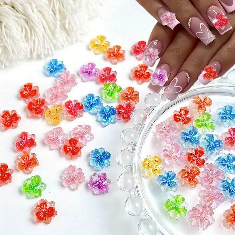 10-100Pcs Luminous Ice Flowers Nail Charms Translucent 3D Resin Floral Petals For Nail Art Design Nail Jewels Decorations