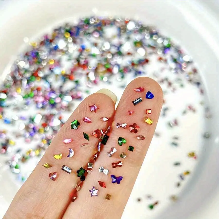 500/1000Pcs Mini Nail Art Rhinestones Crystal Resin Flatback Diamonds Mixed Shape Sparkle DIY Nail Luxury Manicure Decoration