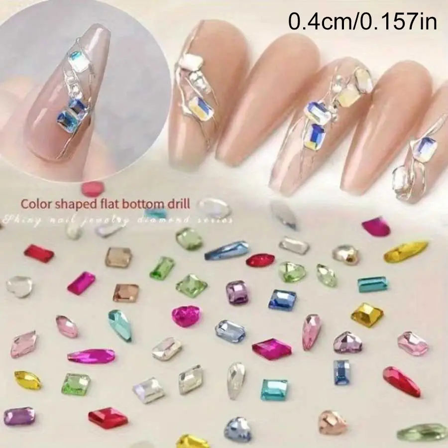 500/1000Pcs Mini Nail Art Rhinestones Crystal Resin Flatback Diamonds Mixed Shape Sparkle DIY Nail Luxury Manicure Decoration