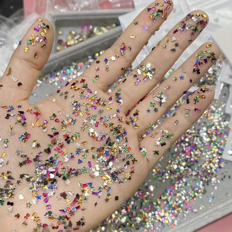 500/1000Pcs Mini Nail Art Rhinestones Crystal Resin Flatback Diamonds Mixed Shape Sparkle DIY Nail Luxury Manicure Decoration