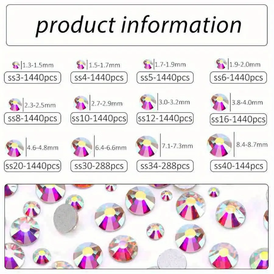 12Grids Pink Clear AB Mixed Nail Rhinestones Luxury Nail Charms 3D Glitter Crystal Jewelry Gems Nail Art Decoration Manicure