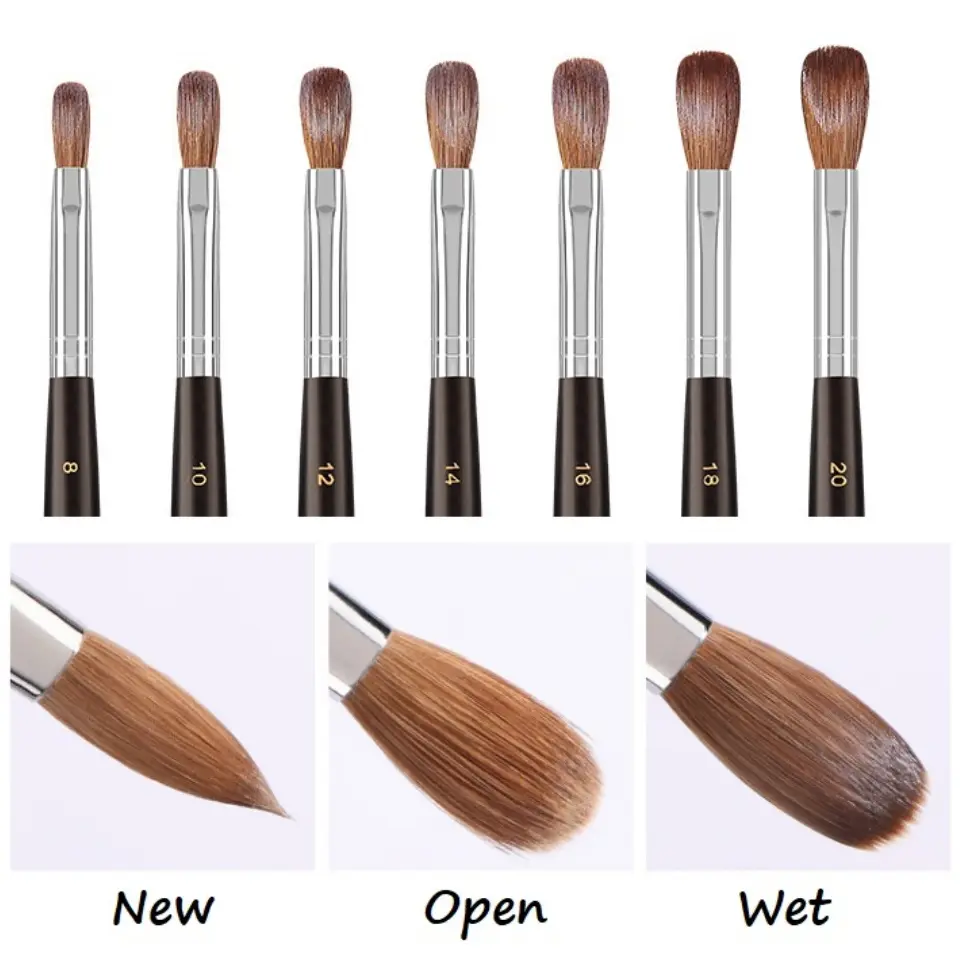 100% Kolinsky Hair Acrylic Nail Brush, Nail Art Brushes with Black Wood Handle, Acrylic Nail Tools for Beginner