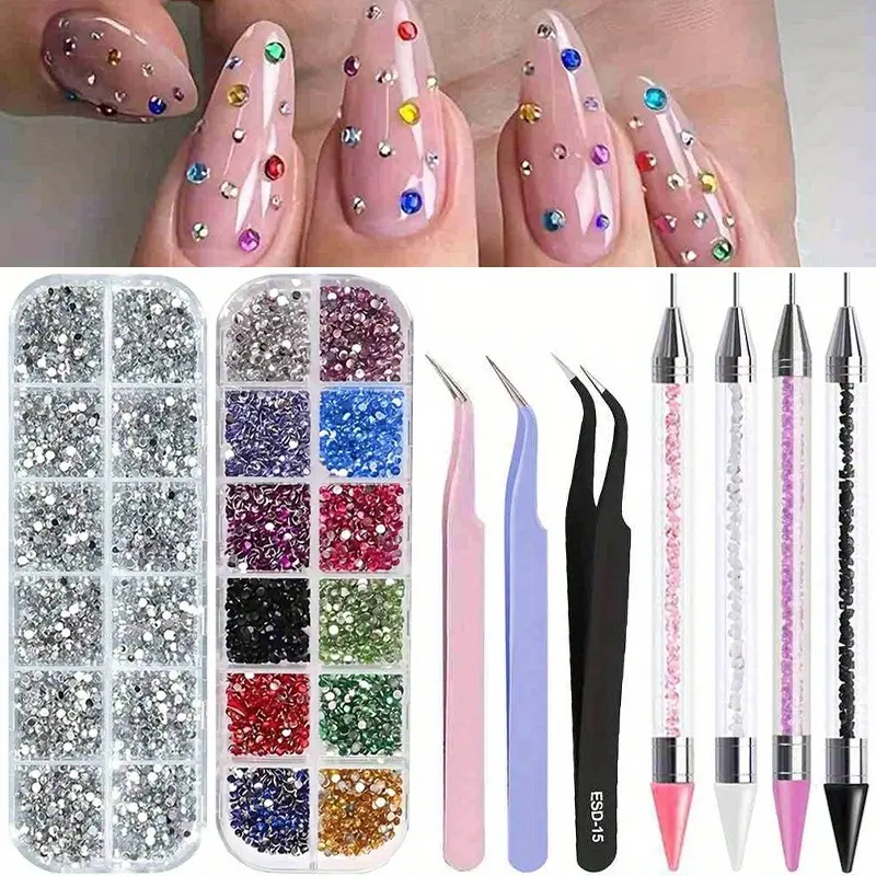 Nails Art Multi-Size Flat Back Acrylic Rhinestones 3D Crystal DIY Decorations Glitter Crystal Gem Manicure Accessories With Twee