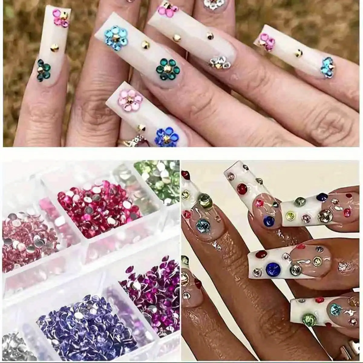 Nails Art Multi-Size Flat Back Acrylic Rhinestones 3D Crystal DIY Decorations Glitter Crystal Gem Manicure Accessories With Twee