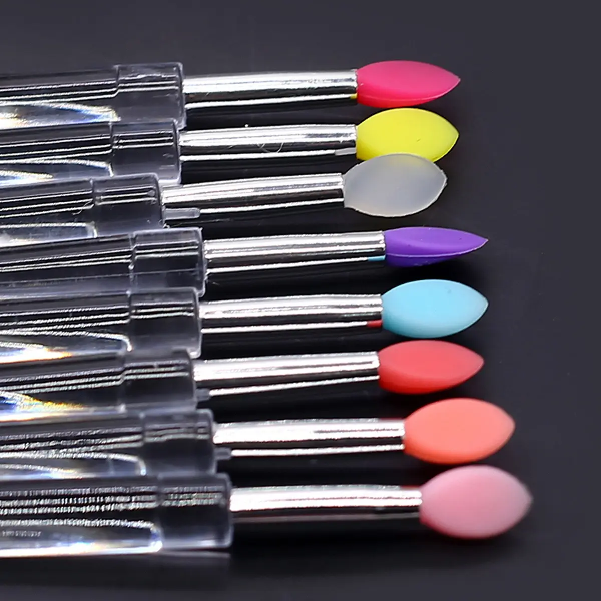 5pcs Multifunctional Nail Art Transparent Silicone Brush, Nail art Silicone Stick, Mirror Glitter Powder Chrome Pigment