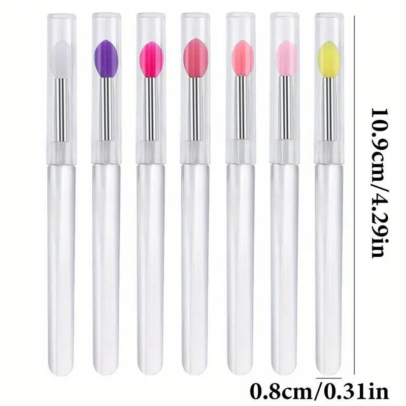5pcs Multifunctional Nail Art Transparent Silicone Brush, Nail art Silicone Stick, Mirror Glitter Powder Chrome Pigment