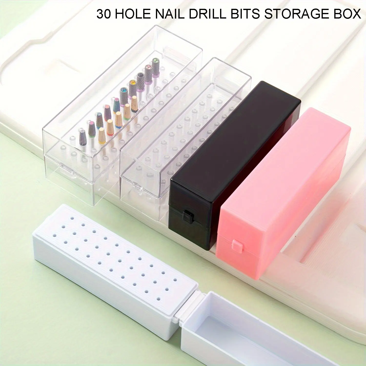 30/100 Hole 1PC of Various Styles Portable Organizer for Storing And Organizing Nail Drill Bits, Featuring a Dustproof Base