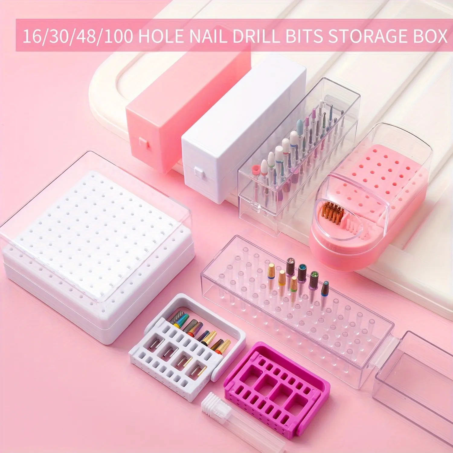 30/100 Hole 1PC of Various Styles Portable Organizer for Storing And Organizing Nail Drill Bits, Featuring a Dustproof Base