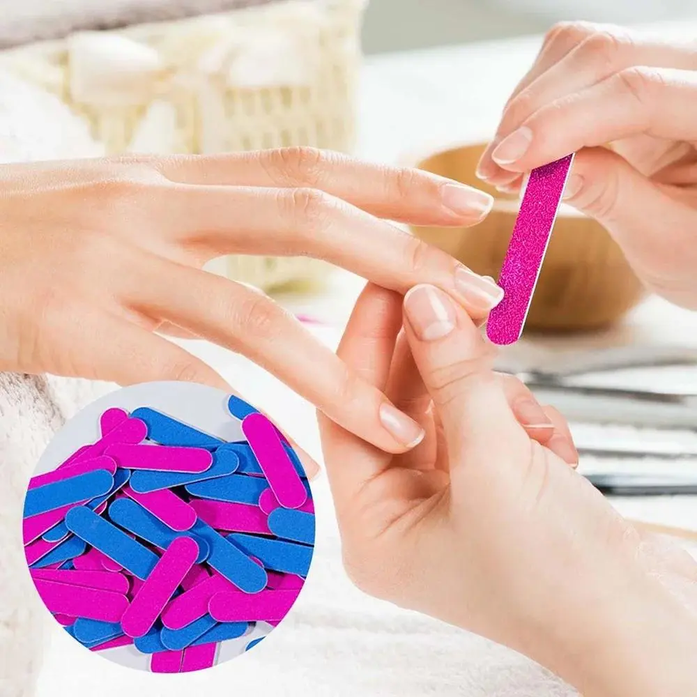 100 Pcs Double Side Wood Nail Files Disposable Mini Wooden File Emery Board Colorful Sandpaper Grinding Polishing Manicure Tools