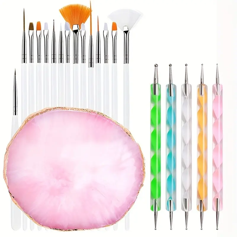 21PCS Professional Nail Art Brush Set Design Tip Acrylic UV Gel Lines Painting Drawing Carving Dotting Pen DIY Manicure Tool