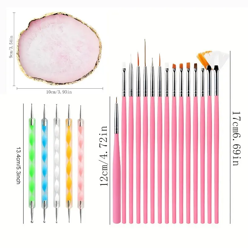 21PCS Professional Nail Art Brush Set Design Tip Acrylic UV Gel Lines Painting Drawing Carving Dotting Pen DIY Manicure Tool
