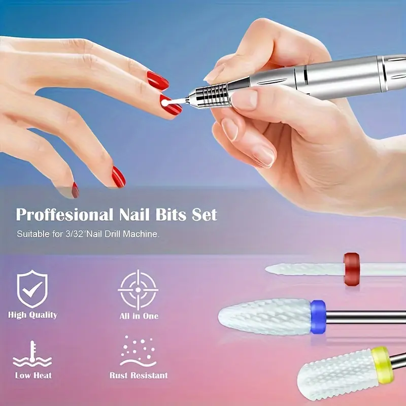 3/32 10PCS/SET of Ceramic Nail Drill Bit SET, Professional Rotary Burrs Electric Manicure Pedicure，Suitable for Acrylic Gel