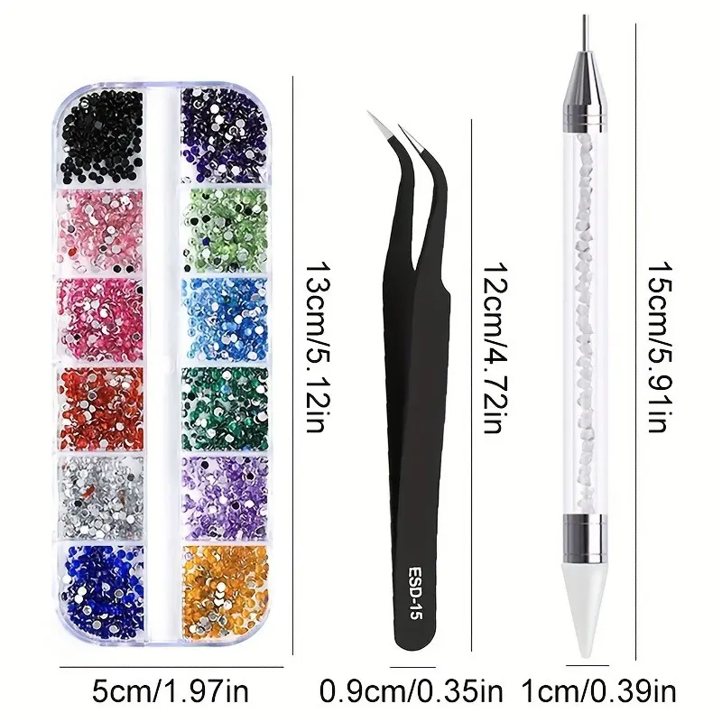 3/4Pcs Nails Art Accesorios Multi-Size Rhinestones 3D Crystal and Glitter Decorations, DIY Nail Art Gems, Nail Art Decorations