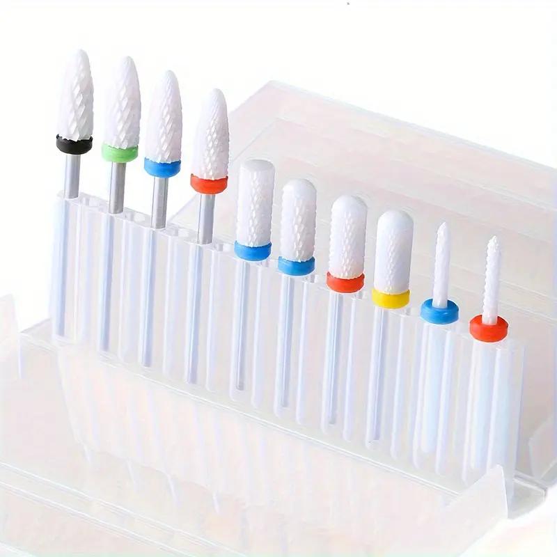 3/32 10PCS/SET of Ceramic Nail Drill Bit SET, Professional Rotary Burrs Electric Manicure Pedicure，Suitable for Acrylic Gel