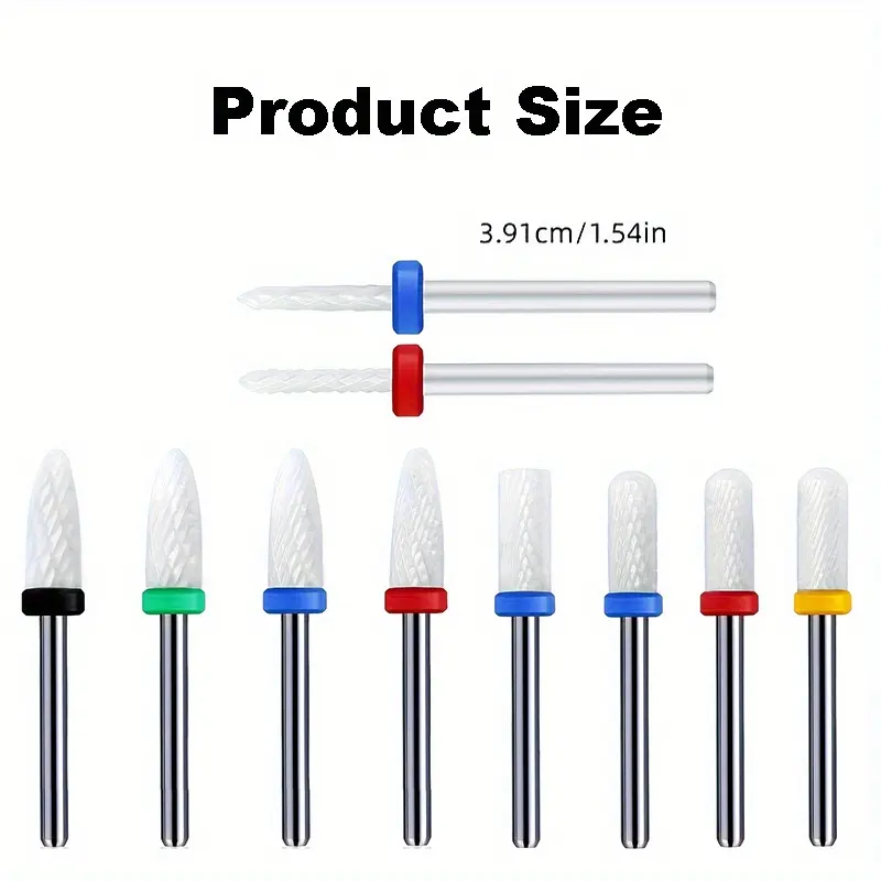 3/32 10PCS/SET of Ceramic Nail Drill Bit SET, Professional Rotary Burrs Electric Manicure Pedicure，Suitable for Acrylic Gel