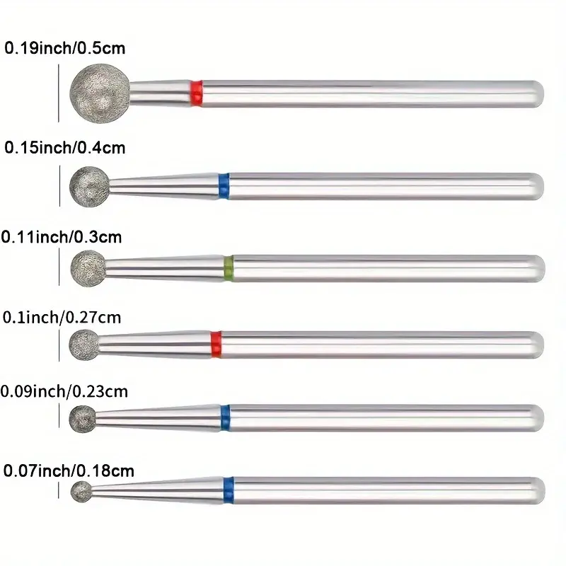 Kit-6 Professional Diamond Nail Drill Bit Set, Unscented Rotary Burrs for Electric Nail Drill Machine Manicure Pedicure Tools,