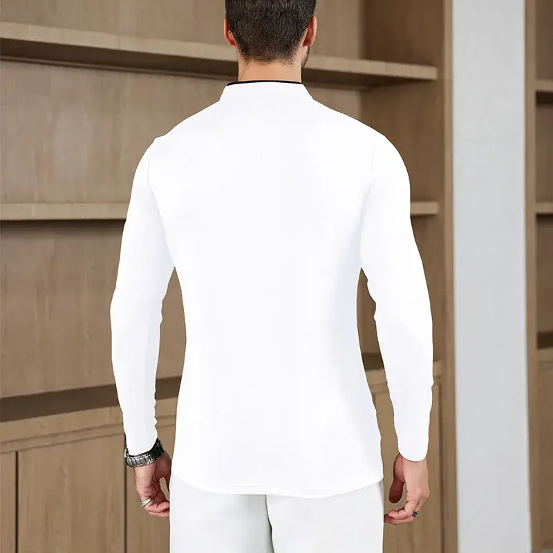 2025 New Men's Casual and Fashionable Solid Color Long Sleeved Stand Up Collar T-shirt Summer Versatile and Comfortable Top