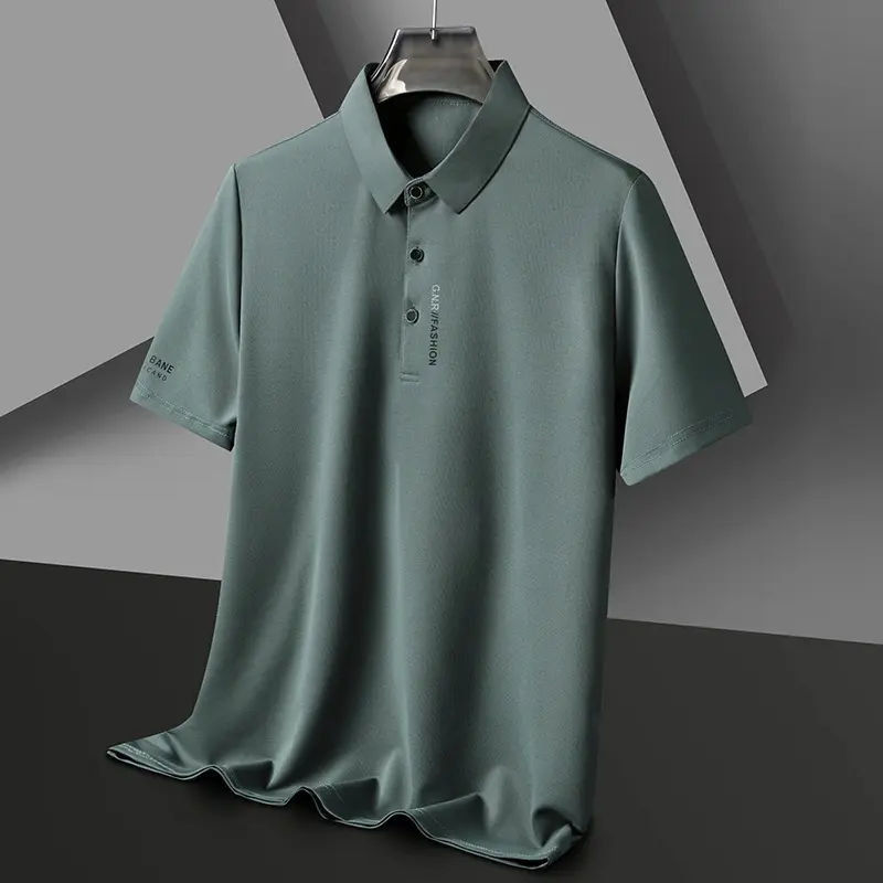 High end brand ice silk short sleeve polo shirt men's summer new fashionable printed casual T-shirt comfortable cool golf top
