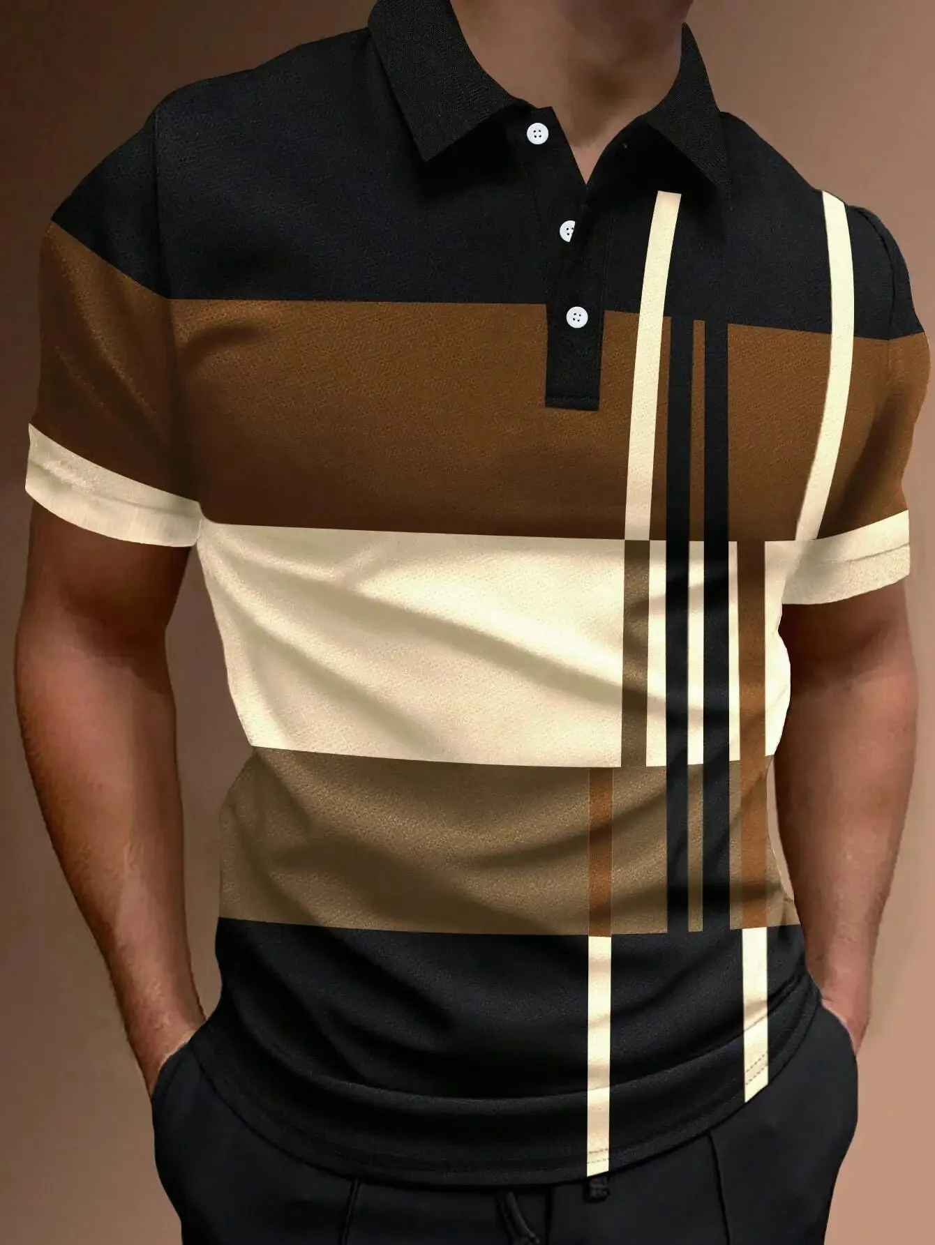 Male Golf Stripe Polo Men's Casual Short-Sleeved Polo Shirt Solid Color Lapel Fashion New Business Sports Breathable Shirt Tops