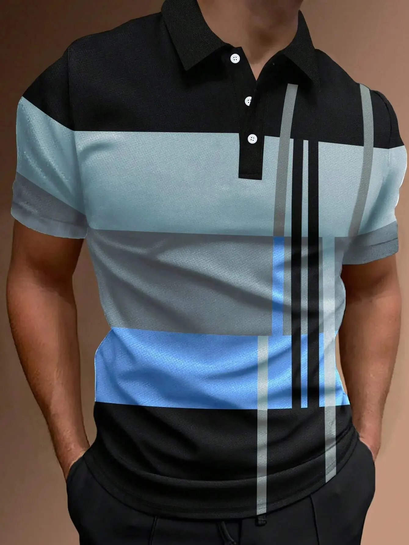 Male Golf Stripe Polo Men's Casual Short-Sleeved Polo Shirt Solid Color Lapel Fashion New Business Sports Breathable Shirt Tops