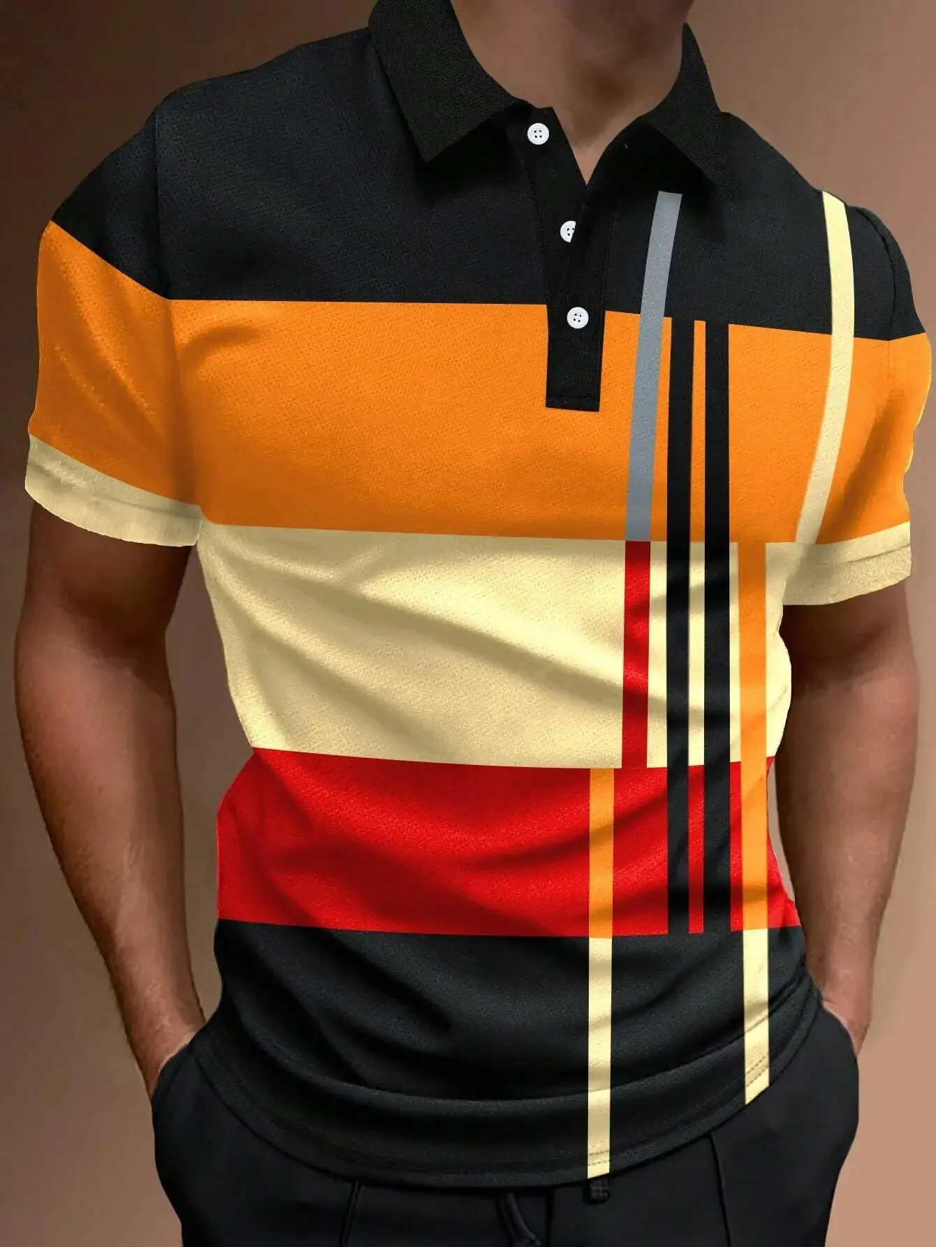 Male Golf Stripe Polo Men's Casual Short-Sleeved Polo Shirt Solid Color Lapel Fashion New Business Sports Breathable Shirt Tops