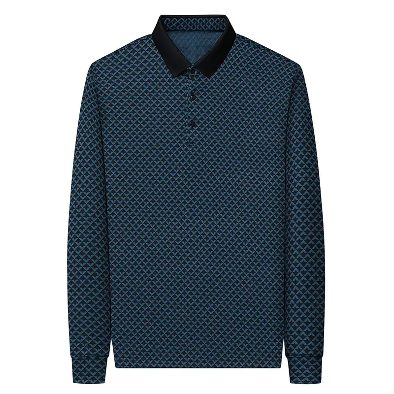 Autumn New Men's Lapel Long Sleeve POLO Shirt Fashion Business Casual Middle-aged Printed T-shirt