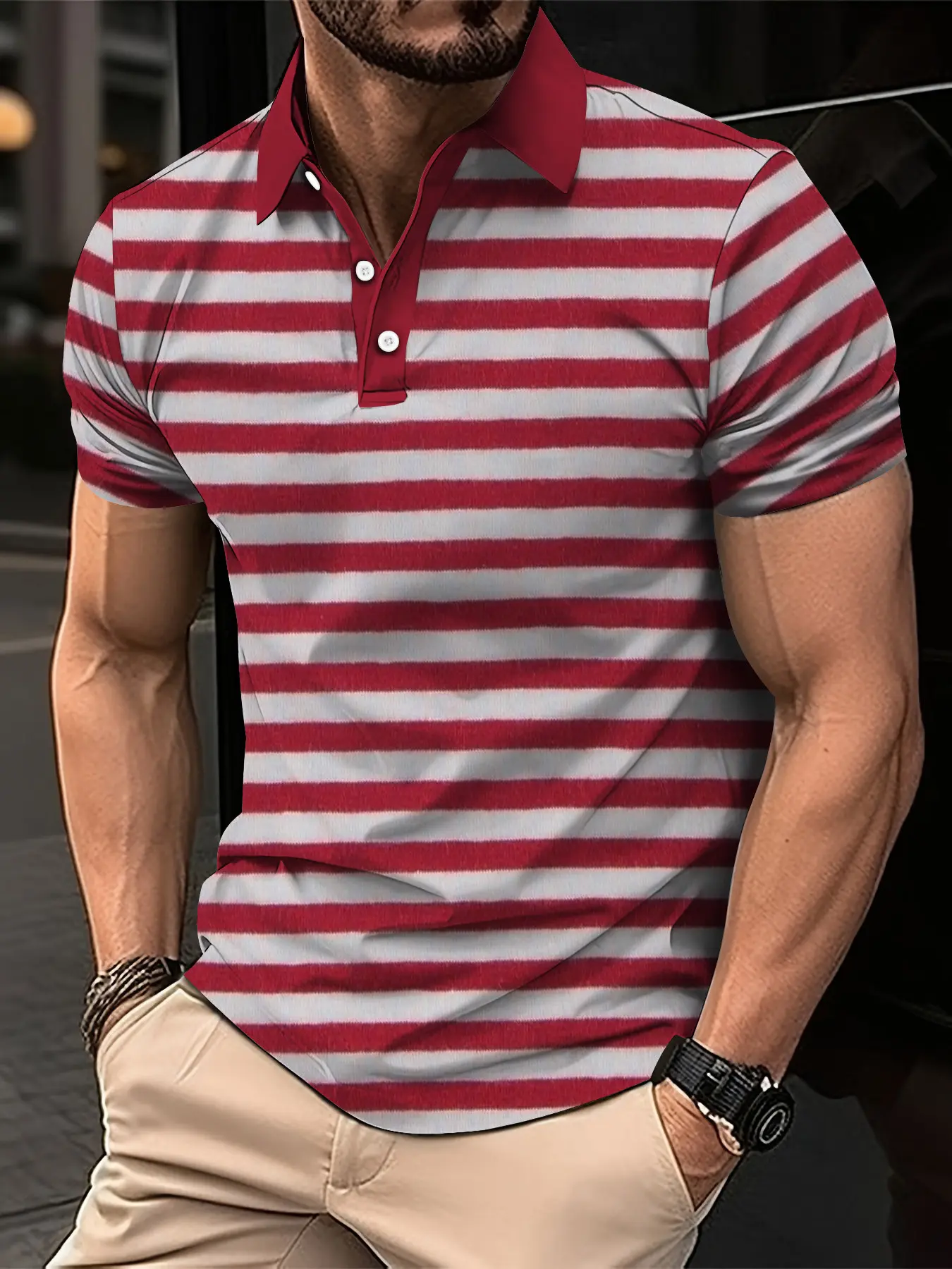 Men's Short Clothes Sleeved Lapel 3D Digital Printed Striped Polo Shirt Summer  Man's Business Casual Top Clothes Oversized