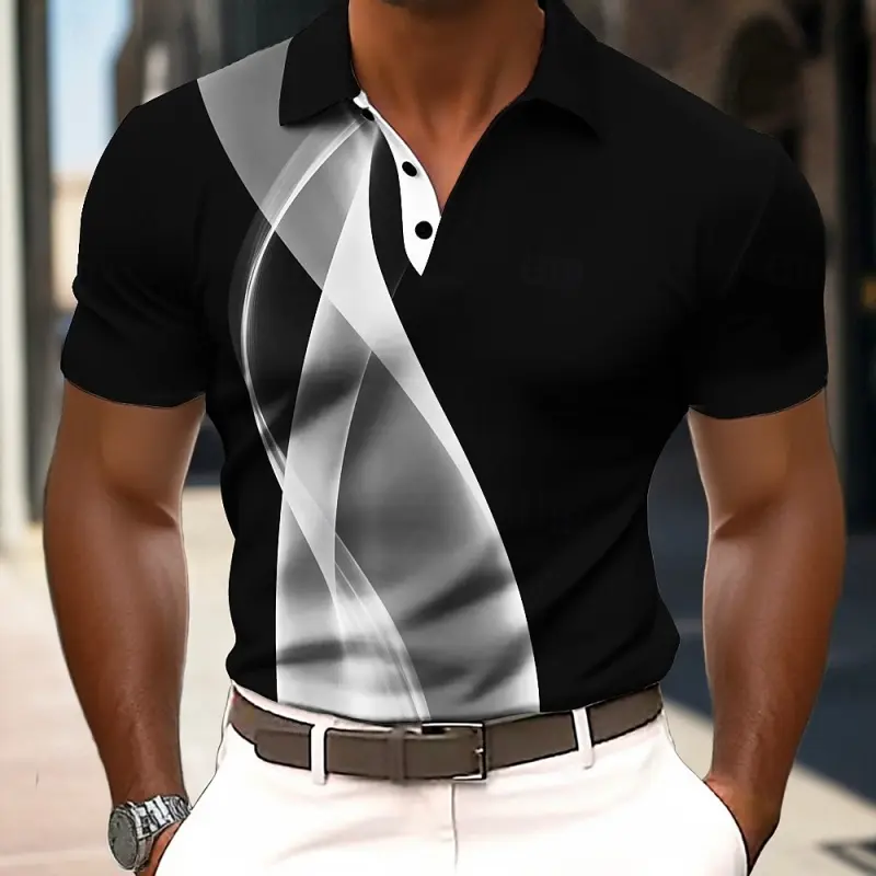 3D Printed Colorful Stripe Polo Shirt For Men Texture Pattern Short Sleeves Summer Street Lapel T-Shirt Button Loose Tees Tops