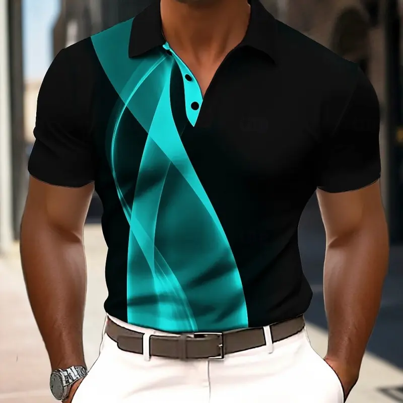 3D Printed Colorful Stripe Polo Shirt For Men Texture Pattern Short Sleeves Summer Street Lapel T-Shirt Button Loose Tees Tops