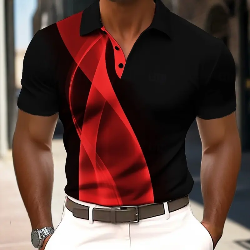 3D Printed Colorful Stripe Polo Shirt For Men Texture Pattern Short Sleeves Summer Street Lapel T-Shirt Button Loose Tees Tops