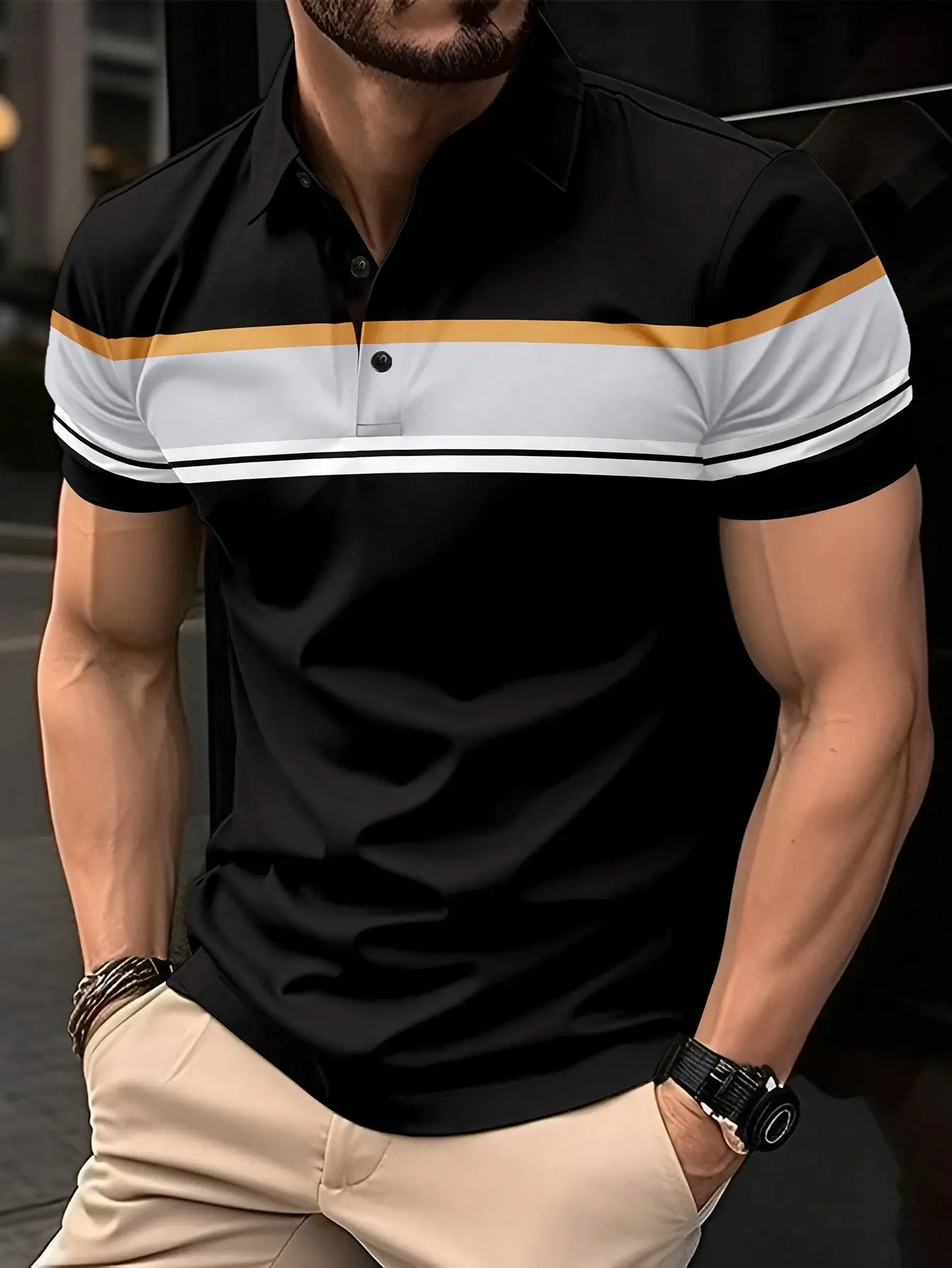 Men's Polo Shirt Button Collar Short Sleeve Pullover Summer Casual Sports Solid Color Striped Lapel Trend Men's T Shirt Tops