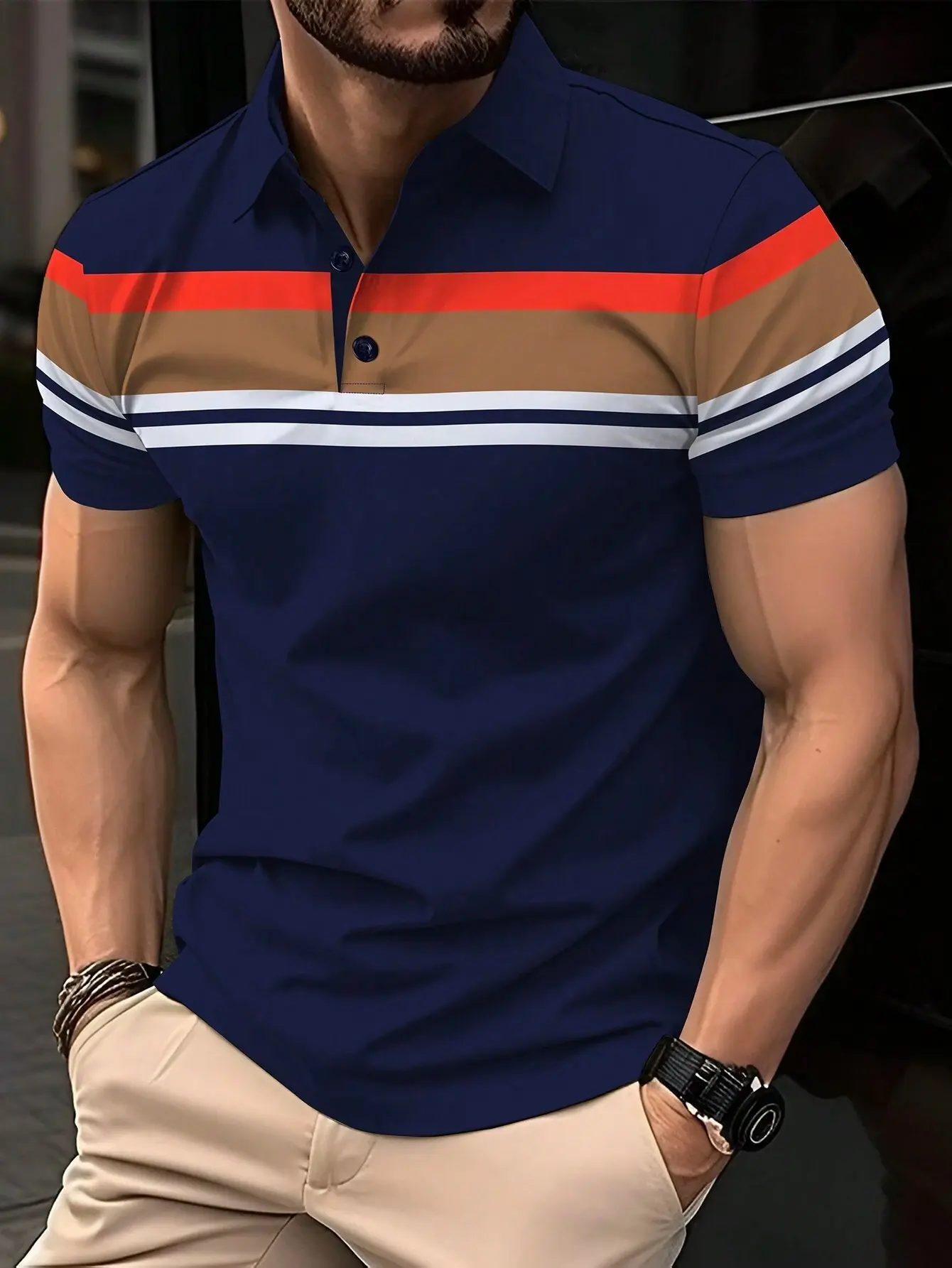 Men's Polo Shirt Button Collar Short Sleeve Pullover Summer Casual Sports Solid Color Striped Lapel Trend Men's T Shirt Tops