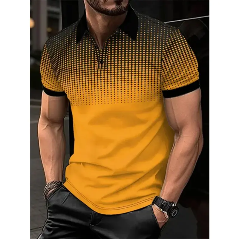 Retro Geometry Polo Shirt For Men Colorful Stripes Pattern 3D Printed T-Shirts Summer Loose Lapel Top Button Short Sleeve Tees