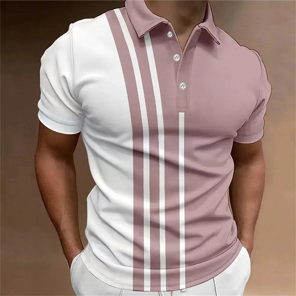 Best-selling Men's Button Polo Shirt Collar Short-sleeved Pullover Sports Summer Casual Button Striped Collar Trend T-shirt Tops